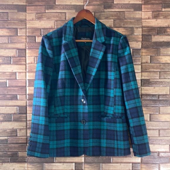 Chadwick’s Size 8P Blue & Green Plaid Wool Blazer - Picture 1 of 12